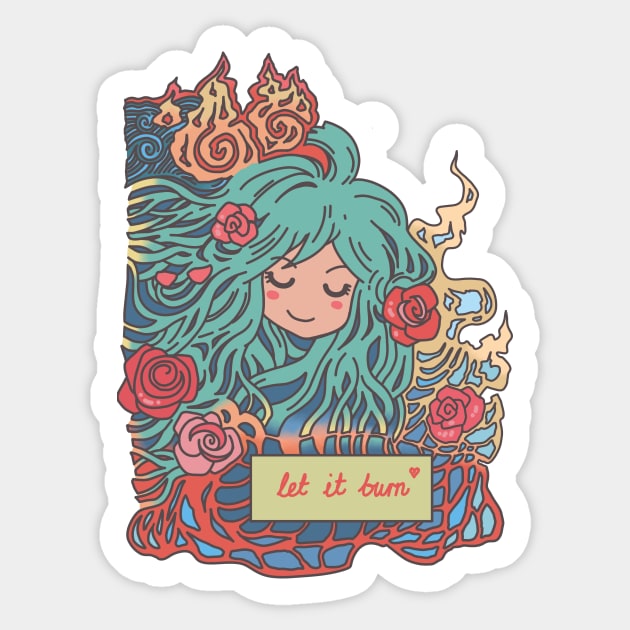 Let It Burn Romantic Anime Girl Pastel Colours Sticker by Jay Spotting